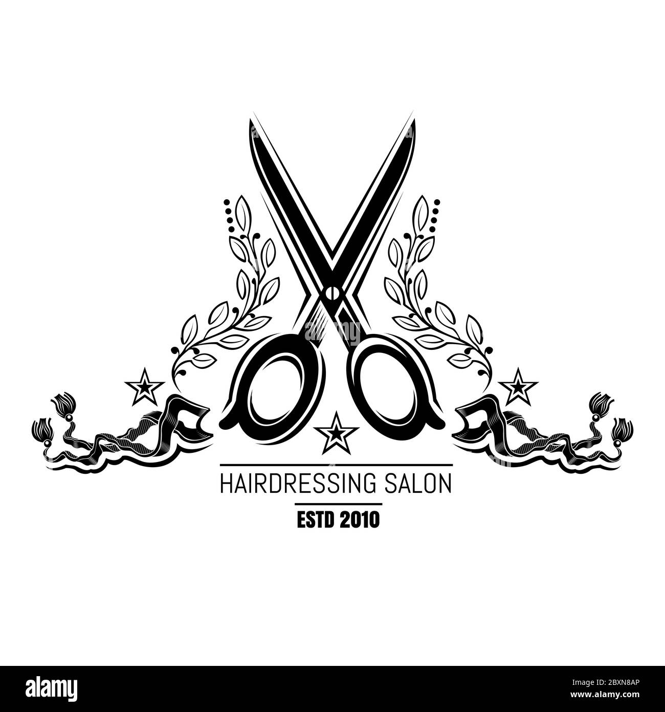 Scissors between floral pattern and ribbons in vintage style