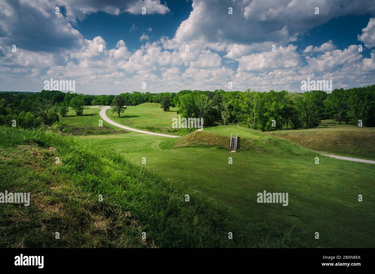 Ocmulgee National Monument preserves traces of Southeastern Native American culture.  The site has evidence of 17,000 years of continuous human habita Stock Photo