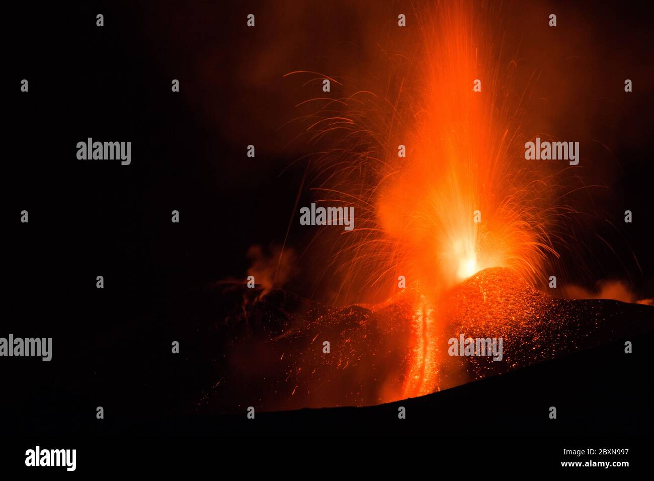 Etna volcano eruption with lava flow - Sicily adventures Stock Photo ...