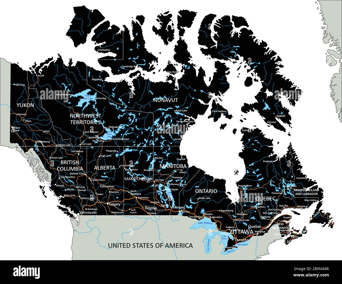 Detailed Road Map Of Canada High Detailed Canada Road Map With Labeling Stock Vector Image & Art - Alamy