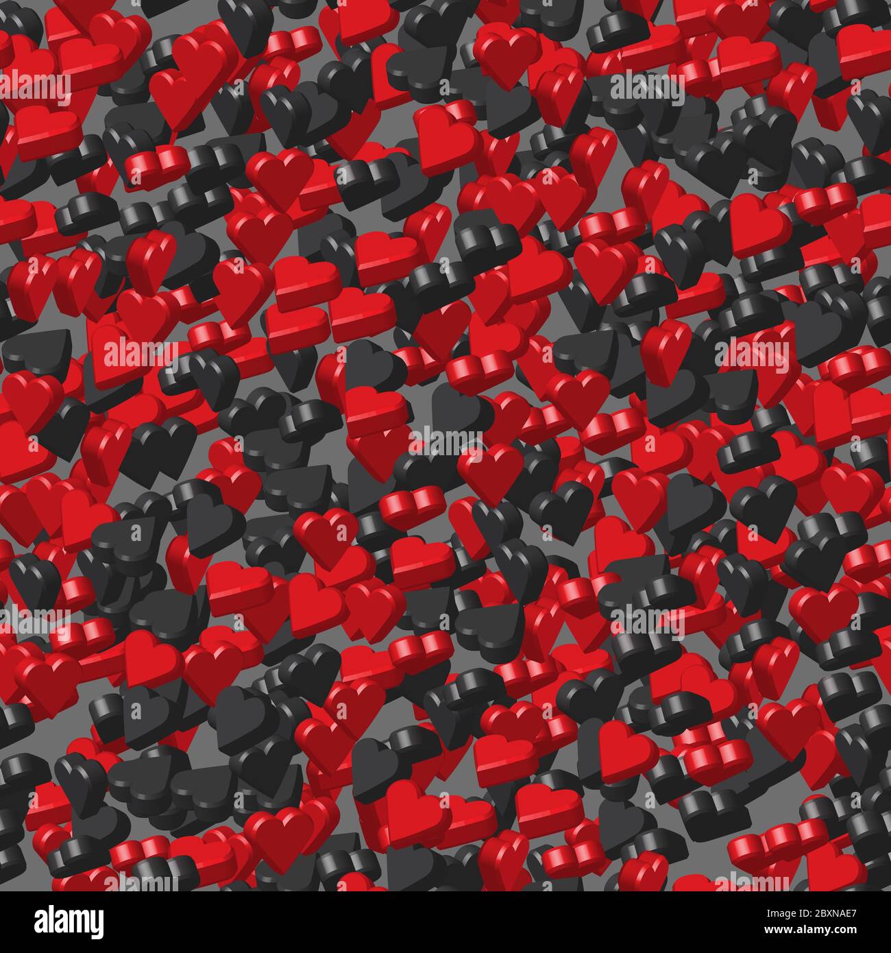 Red Black Hearts on Gray Seamless Pattern Stock Vector