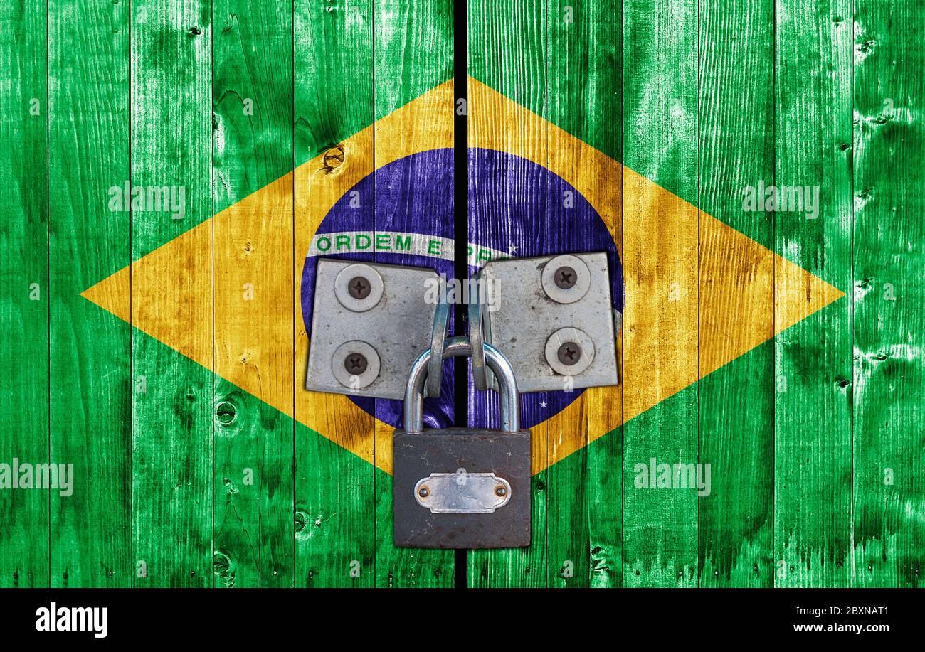 Brasil flag on door with padlock Stock Photo