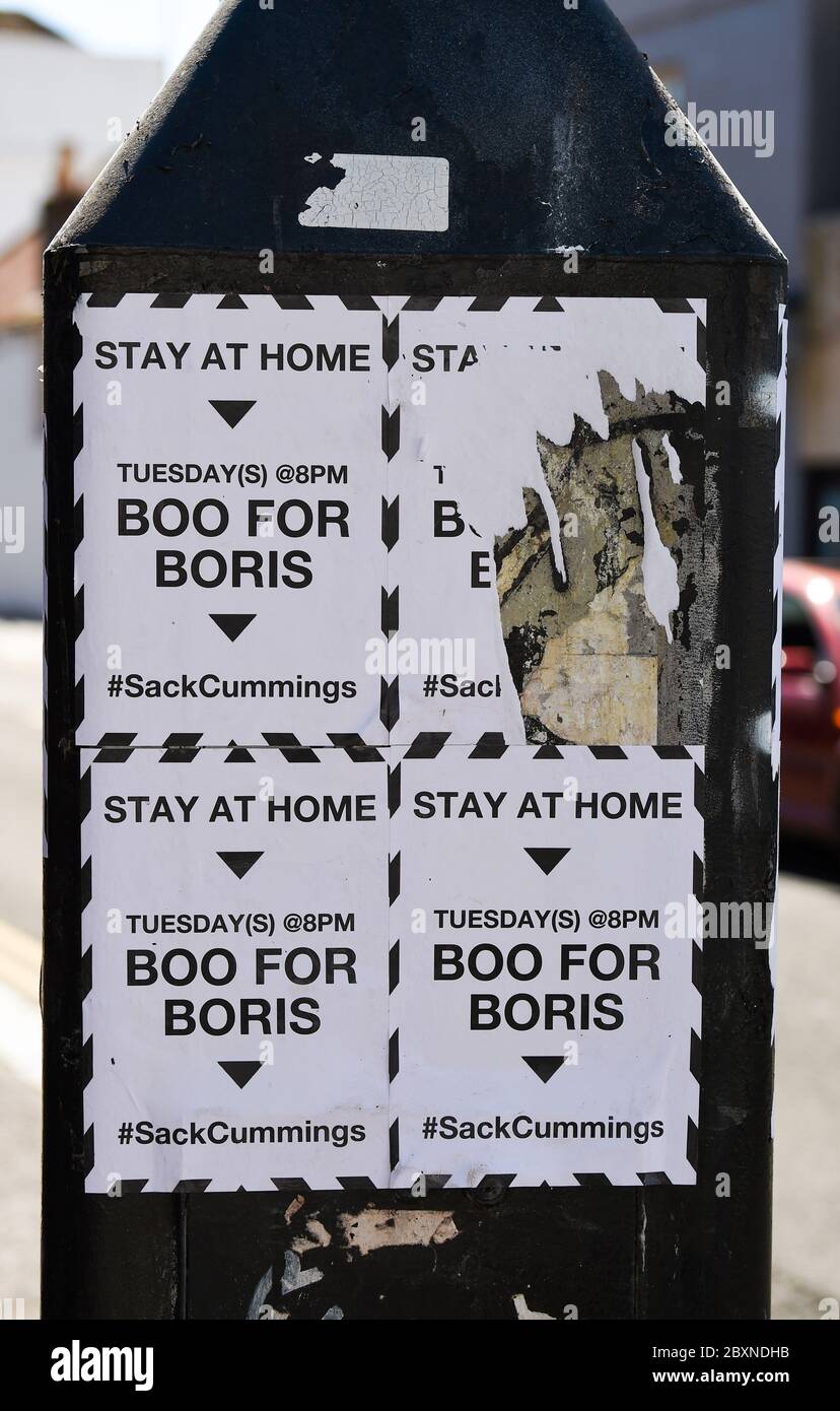 Anti Boris Johnson and Dominic Cummings posters around Brighton UK with the catchline Boo for Boris Stock Photo