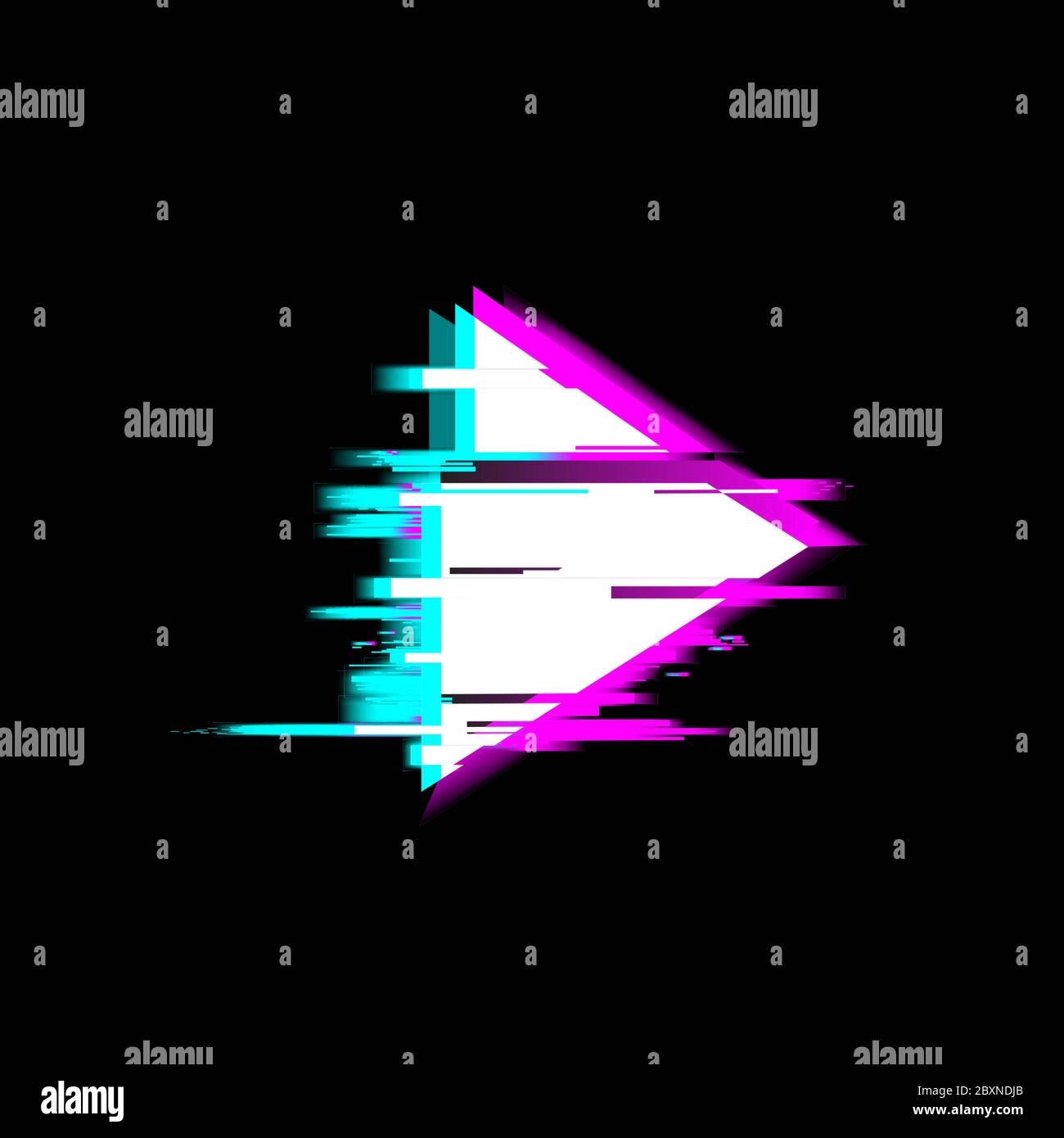 Distorted glitch style recording and play Media video file or music symbol - play video button, vector illustration on black background Stock Vector