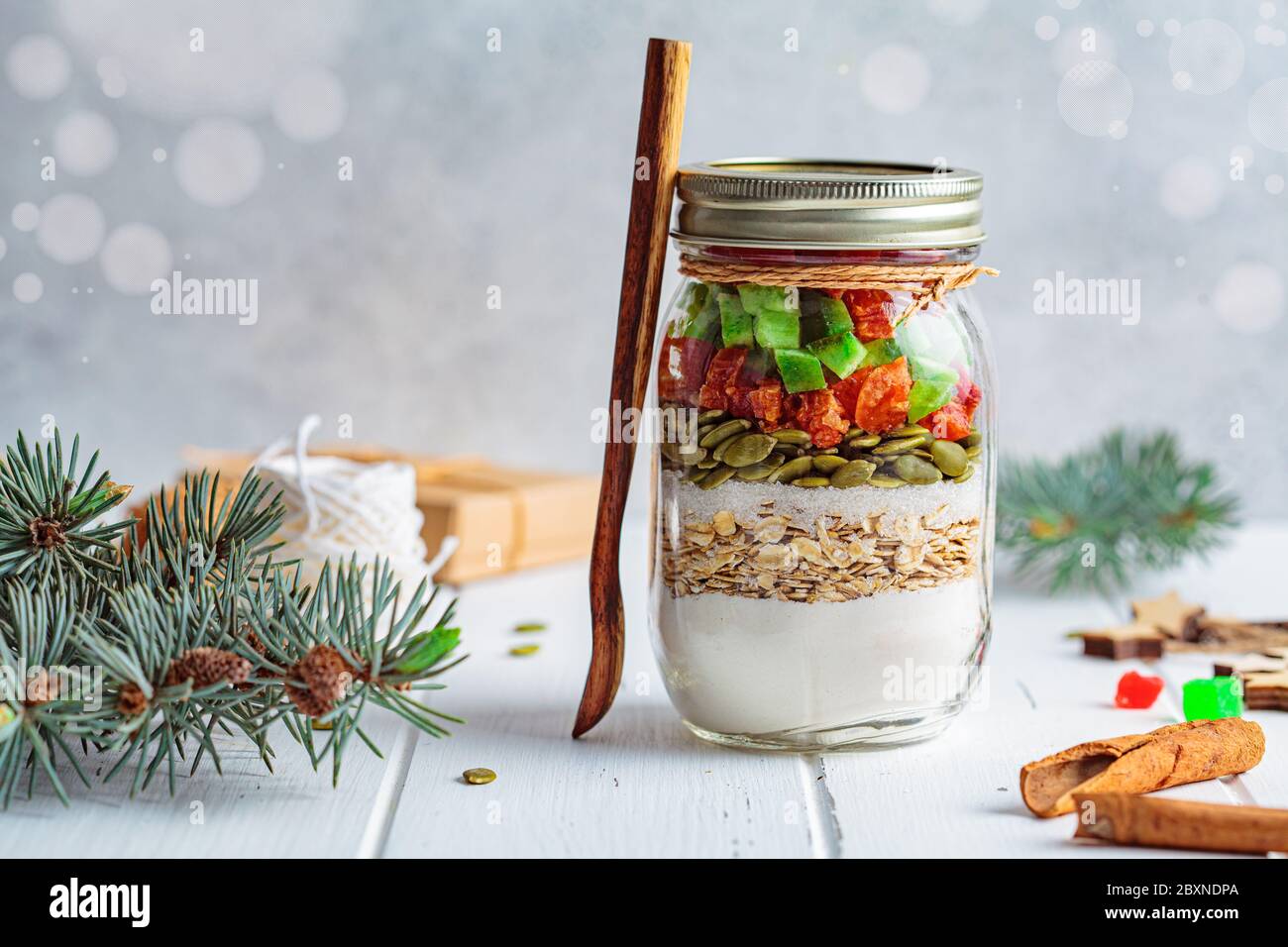 Christmas cookie mix jar. Dry ingredients for making Christmas cookies