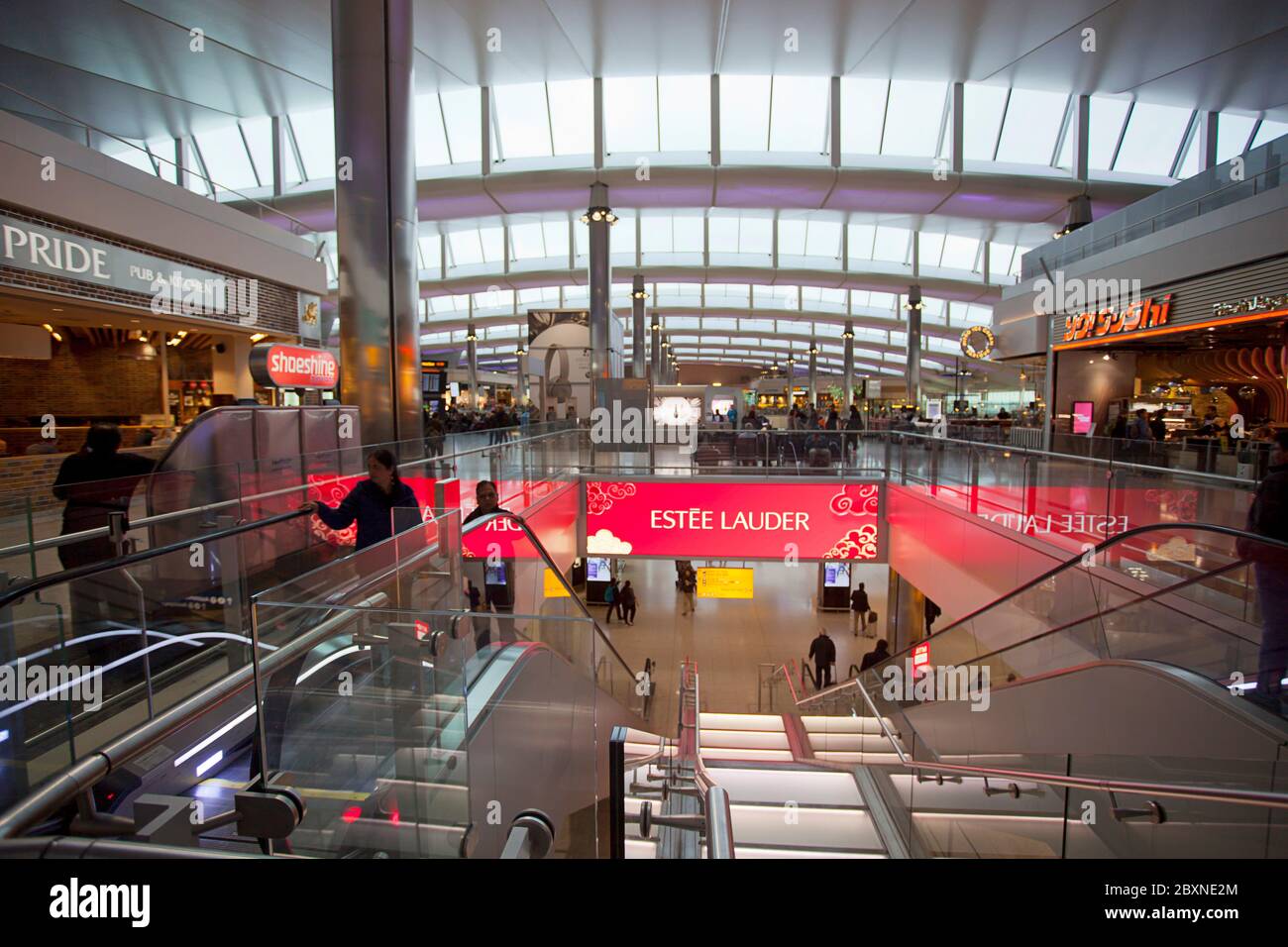 Inside London Heathrow Airport departures terminal, London, UK Stock