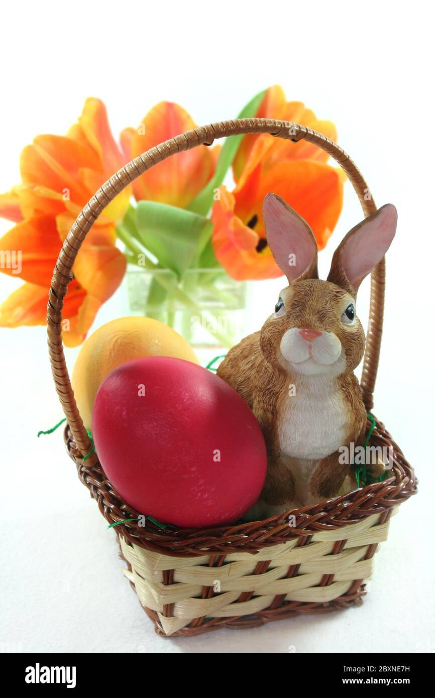 Easter basket with eggs and bunny Stock Photo - Alamy