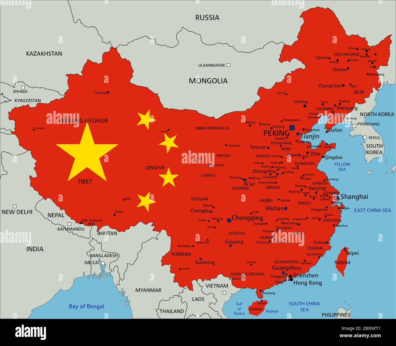 China highly detailed political map with national flag Stock Vector Image & Art - Alamy