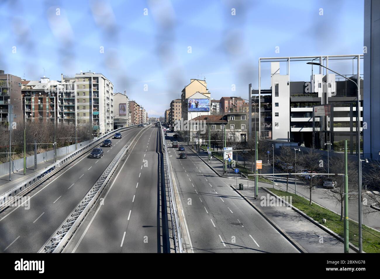 Empty streets during the lockdown due to the Coronavirus emergency, in Milan, Italy. Stock Photo