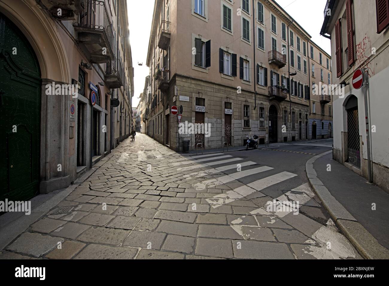 Empty streets of downtown Milan due to the pandemic of the Covid-19, Stock Photo