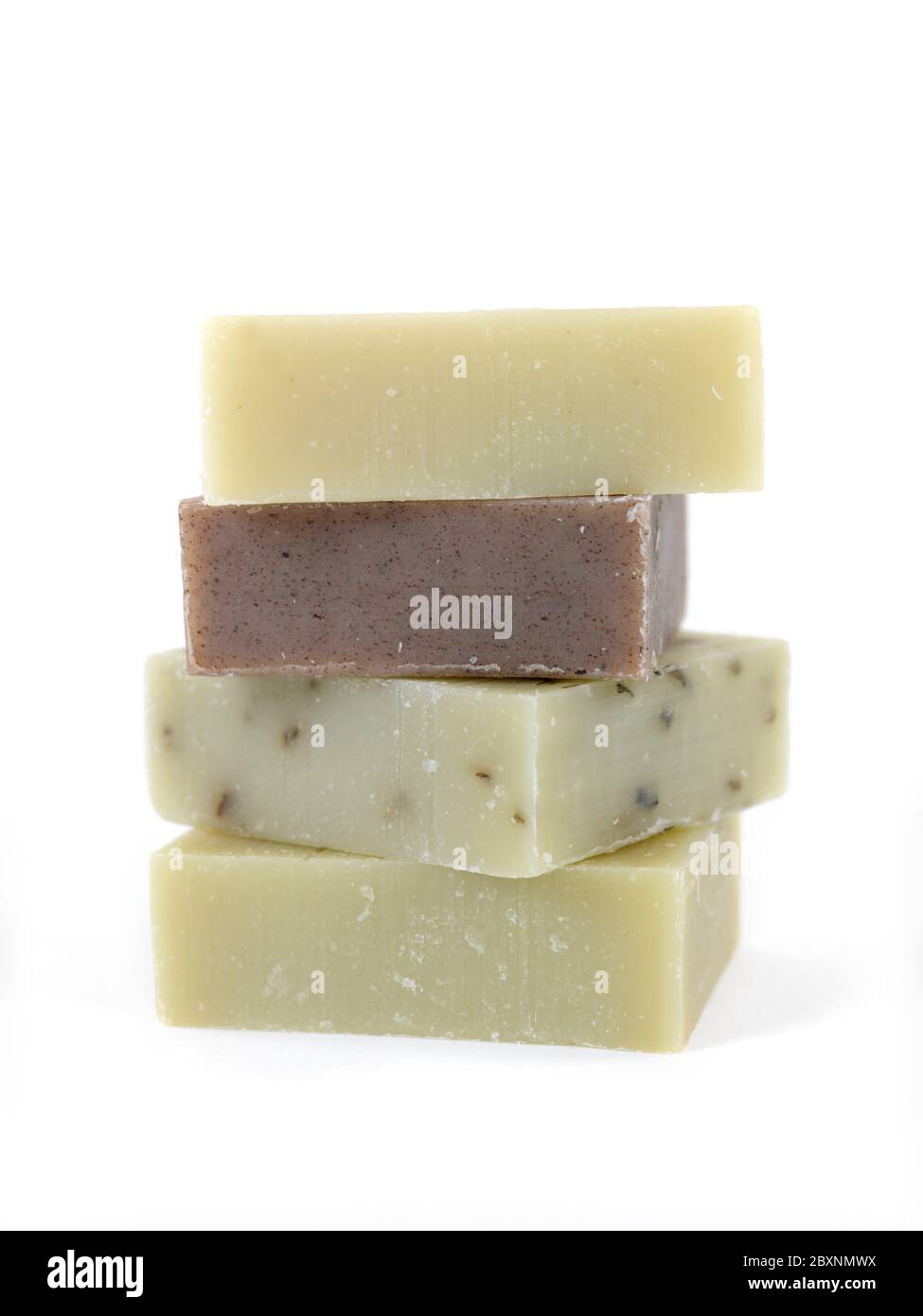 Scented olive oil soaps isolated against a white background Stock Photo