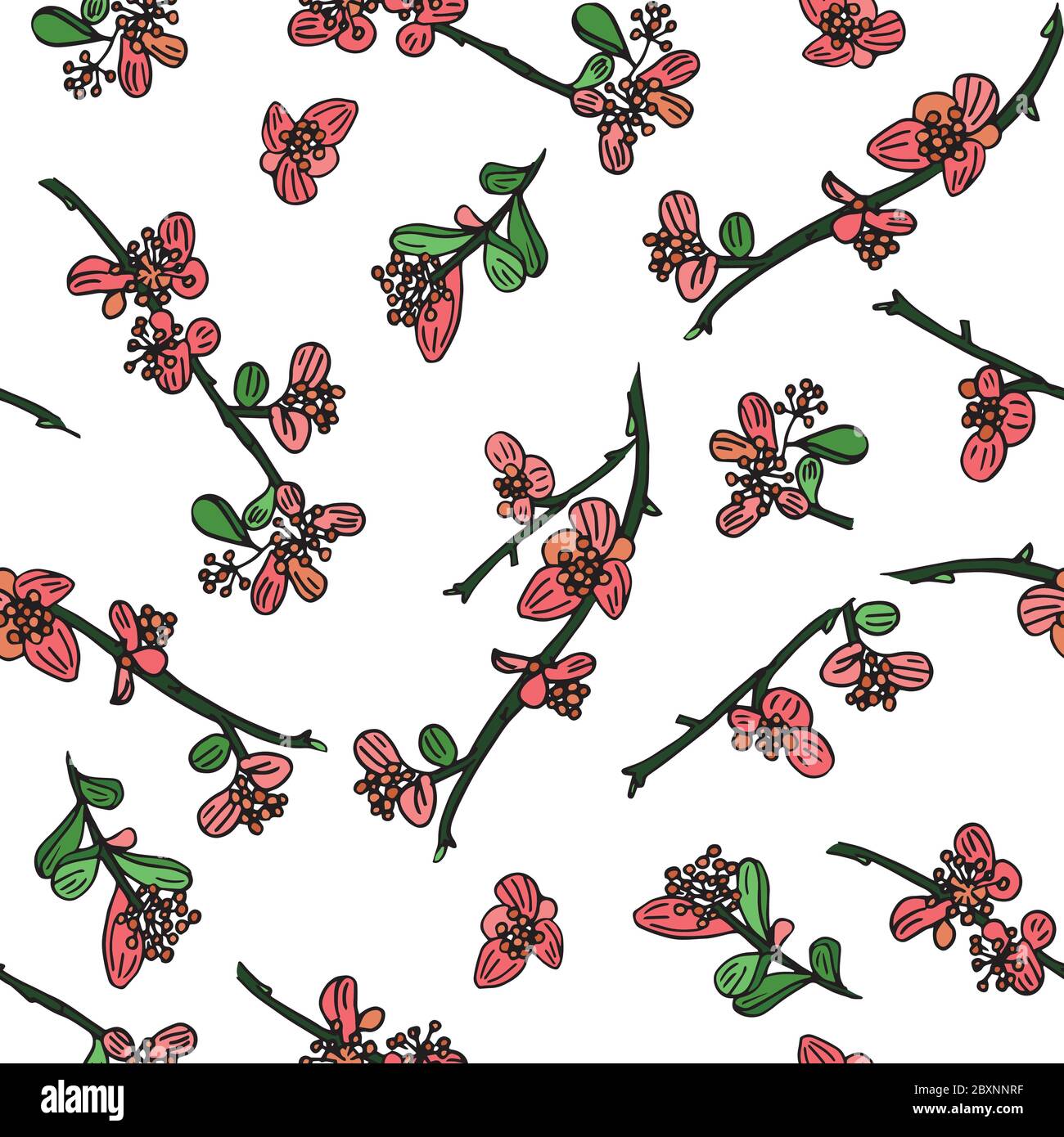 Delicate twigs with small flowers and leaves. vector seamless pattern ...