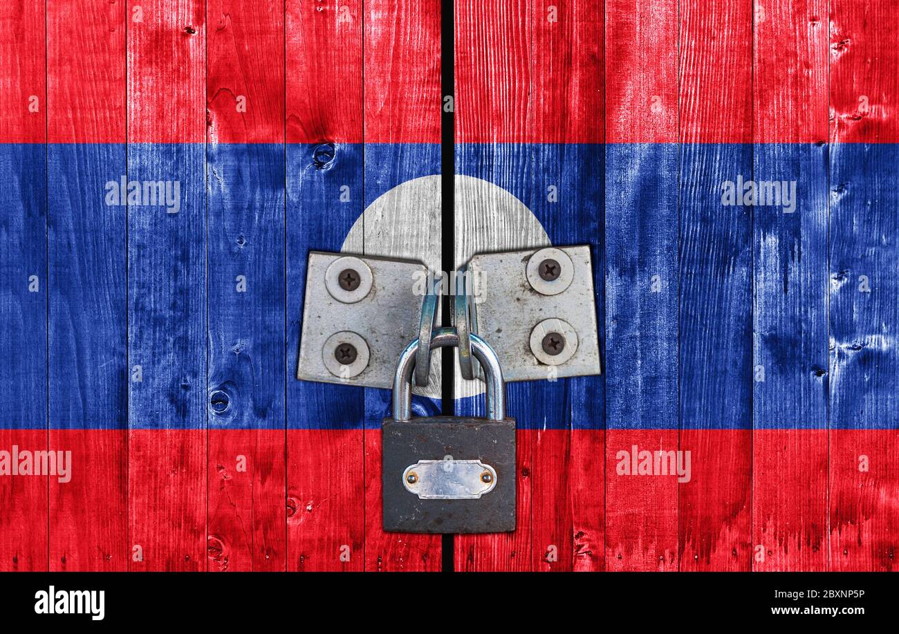 Laos flag on door with padlock Stock Photo