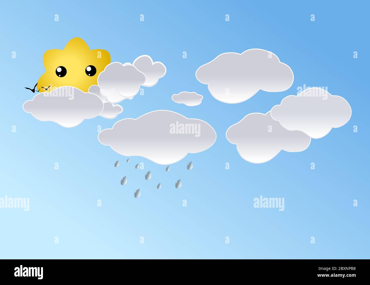 cute creative art of the sun and clouds with birds and rain drops coming  from a cloud. ideal for wallpaper, background, poster, frame, flyer, banner  Stock Photo - Alamy