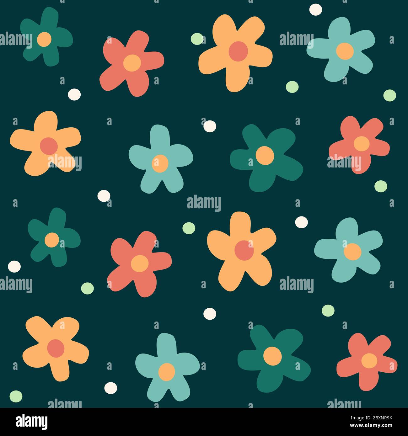 Cute colorful daisy flowers seamless vector pattern background ...