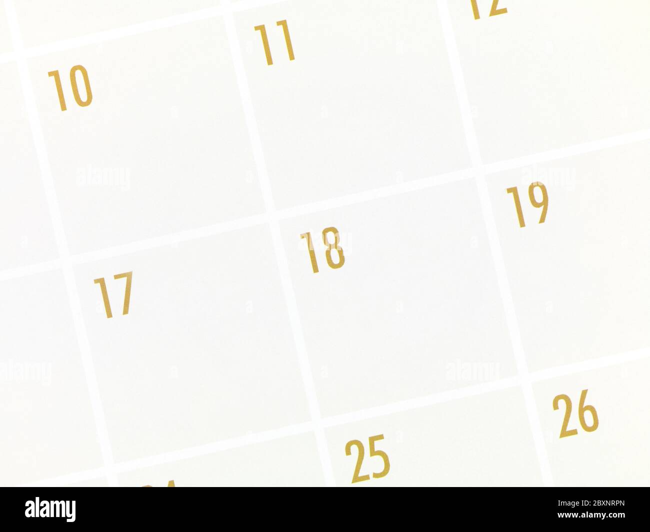 A close shot of monthly calendar page Stock Photo