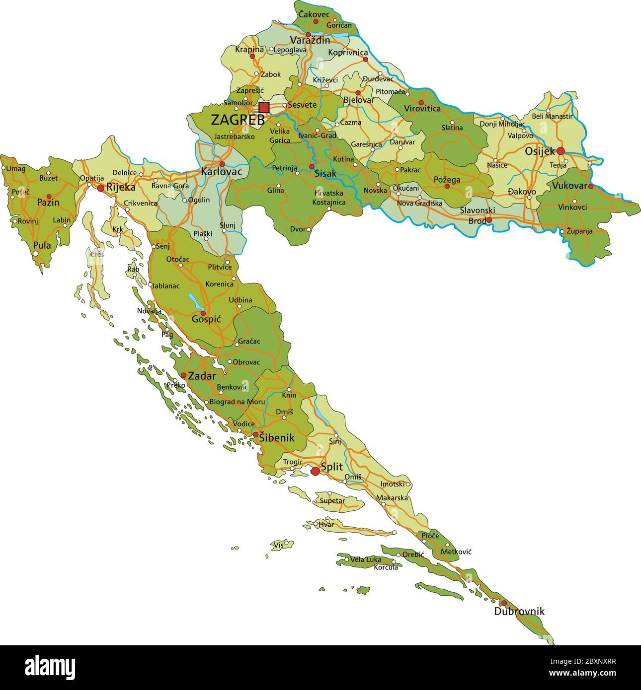Highly Detailed Editable Political Map With Separated Layers Croatia Highly Detailed Editable Political Map With Separated Layers Croatia 2BXNXRR