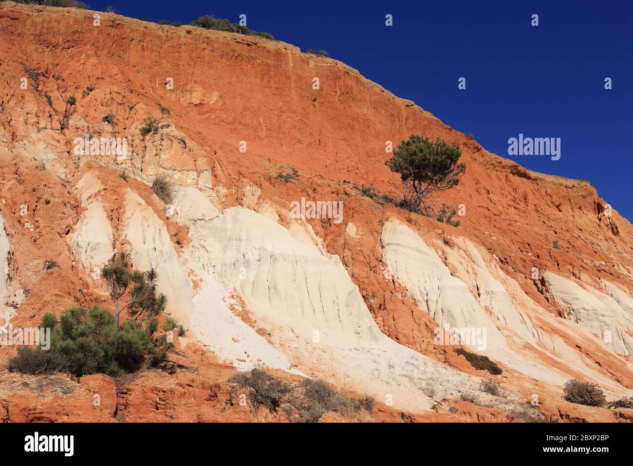 Portugal, Algarve, Albufeira, Olhos D'Agua Beach on Portugal's Atlantic Coast. Beautiful sandstone cliff formations. Stock Photo
