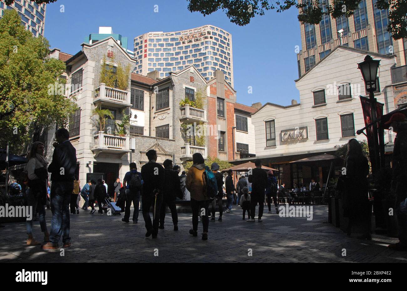 Xintiandi in Shanghai, China . A square in the historic Xintiandi area in Shanghai, now a shopping and entertainment district popular with tourists. Stock Photo