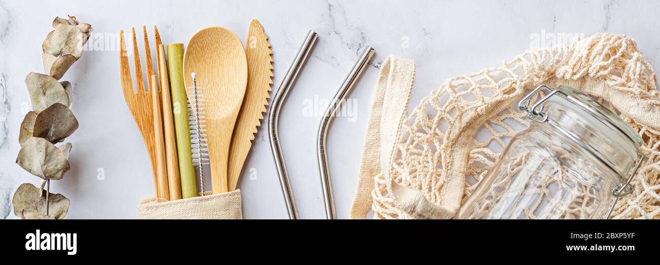 Download Set Of Eco Friendly Bamboo Cutlery On White Marble Background Sustainable Lifestyle Plastic Free Concept Flat Lay Top View Mockup Stock Photo Alamy