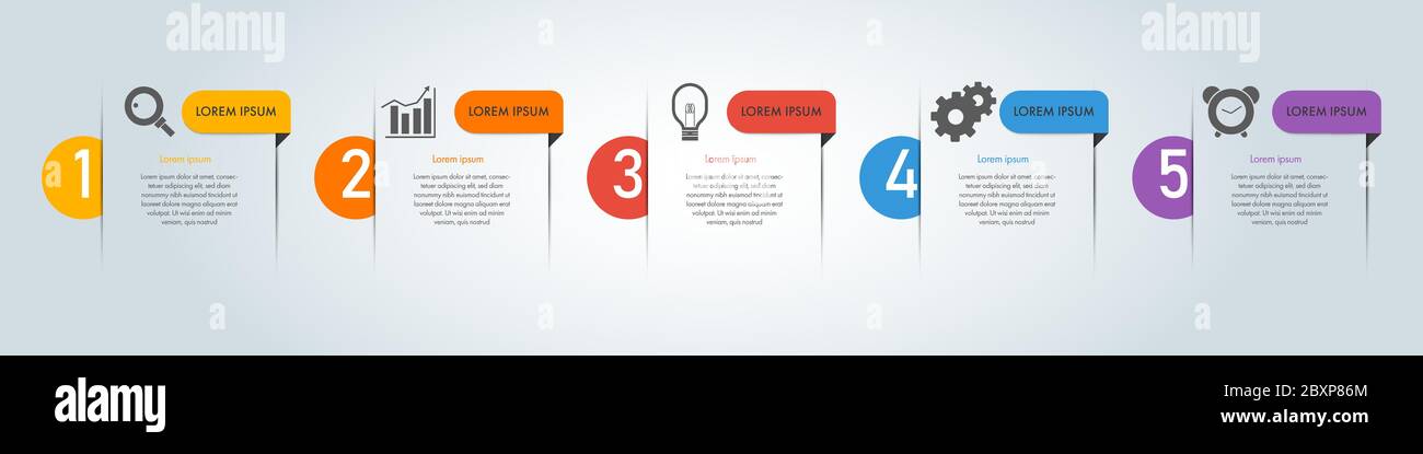 5 steps business infographic template for presentation, process, workflow. Stock Vector