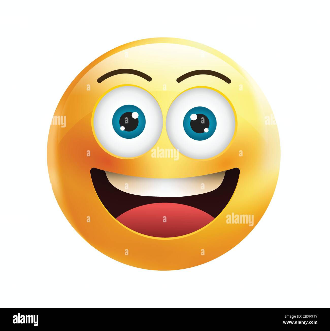 High quality emoticon vector on yellow gradient background. Happy emoji with eyes.Yellow face blushing and smiling emoji.Smiley face vector. Stock Vector