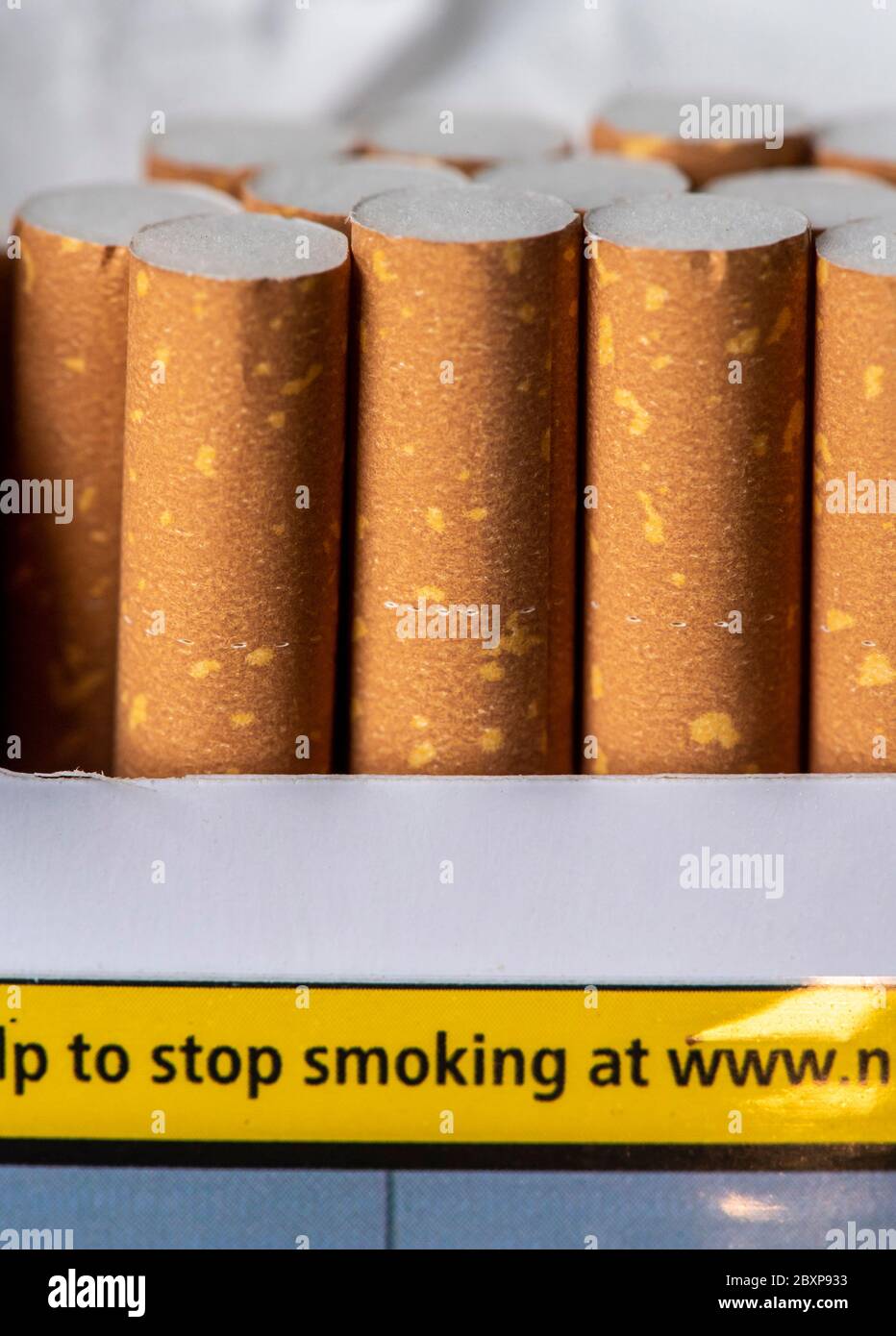 A close up of a pack of cigarettes Stock Photo