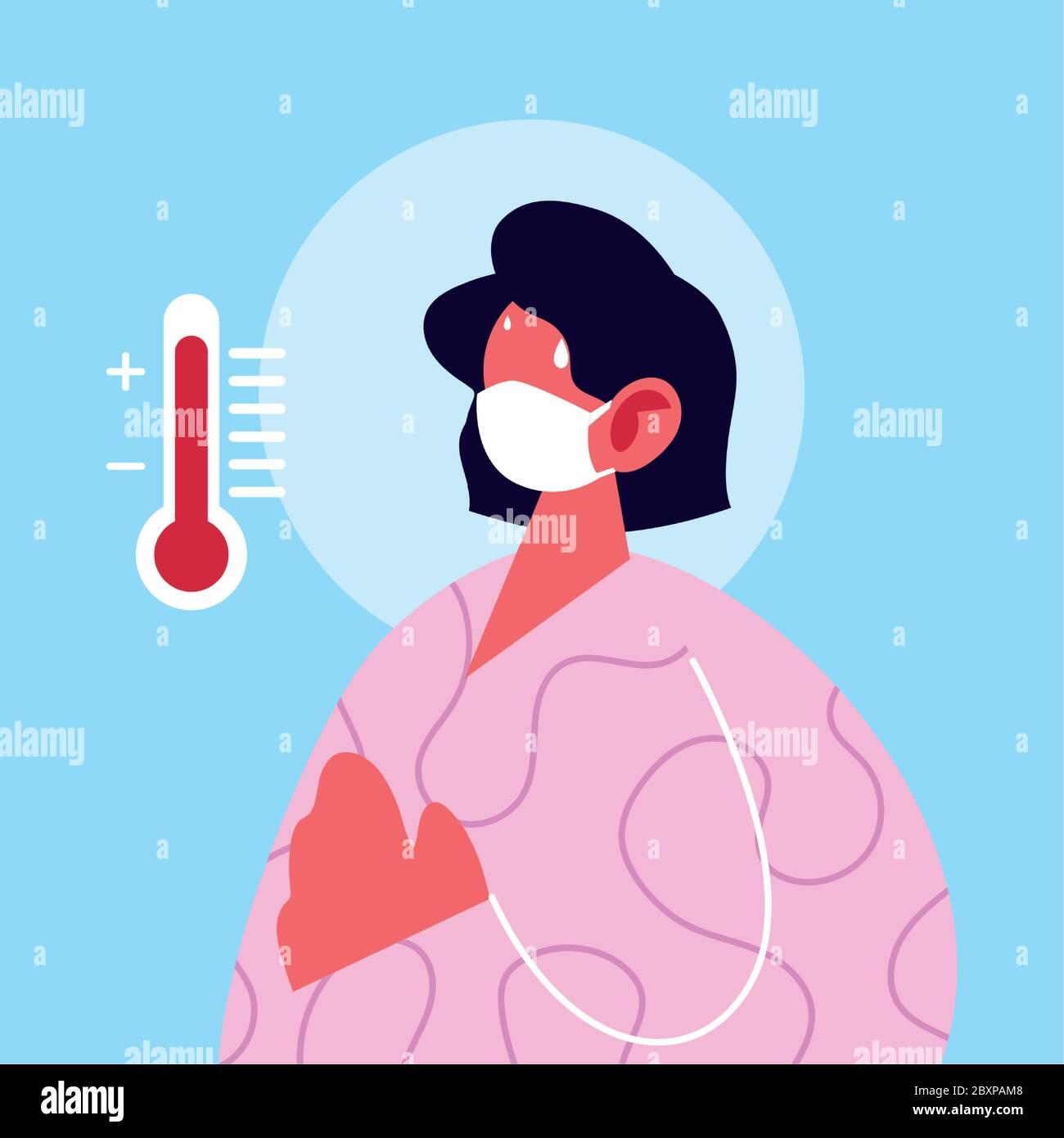 Woman cartoon with fever and thermometer design of Medical care health and emergency theme Vector illustration Stock Vector