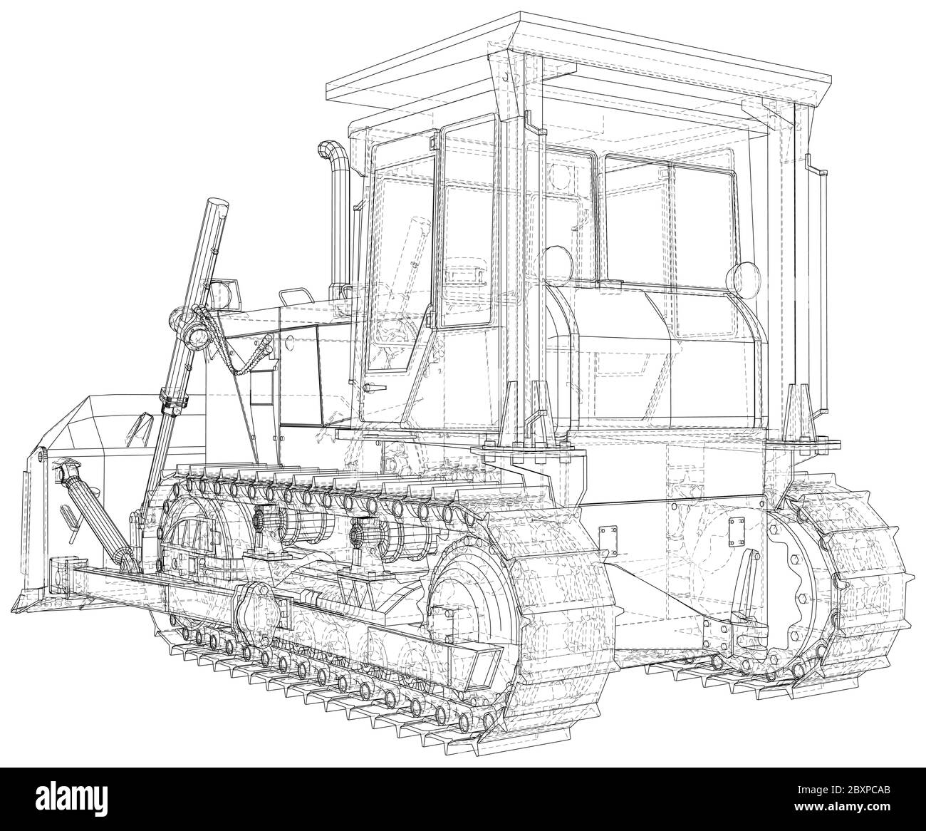 Vector Wire-frame Bulldozer. The layers of visible and invisible lines are separated. EPS10 format. Vector created of 3d. Stock Vector