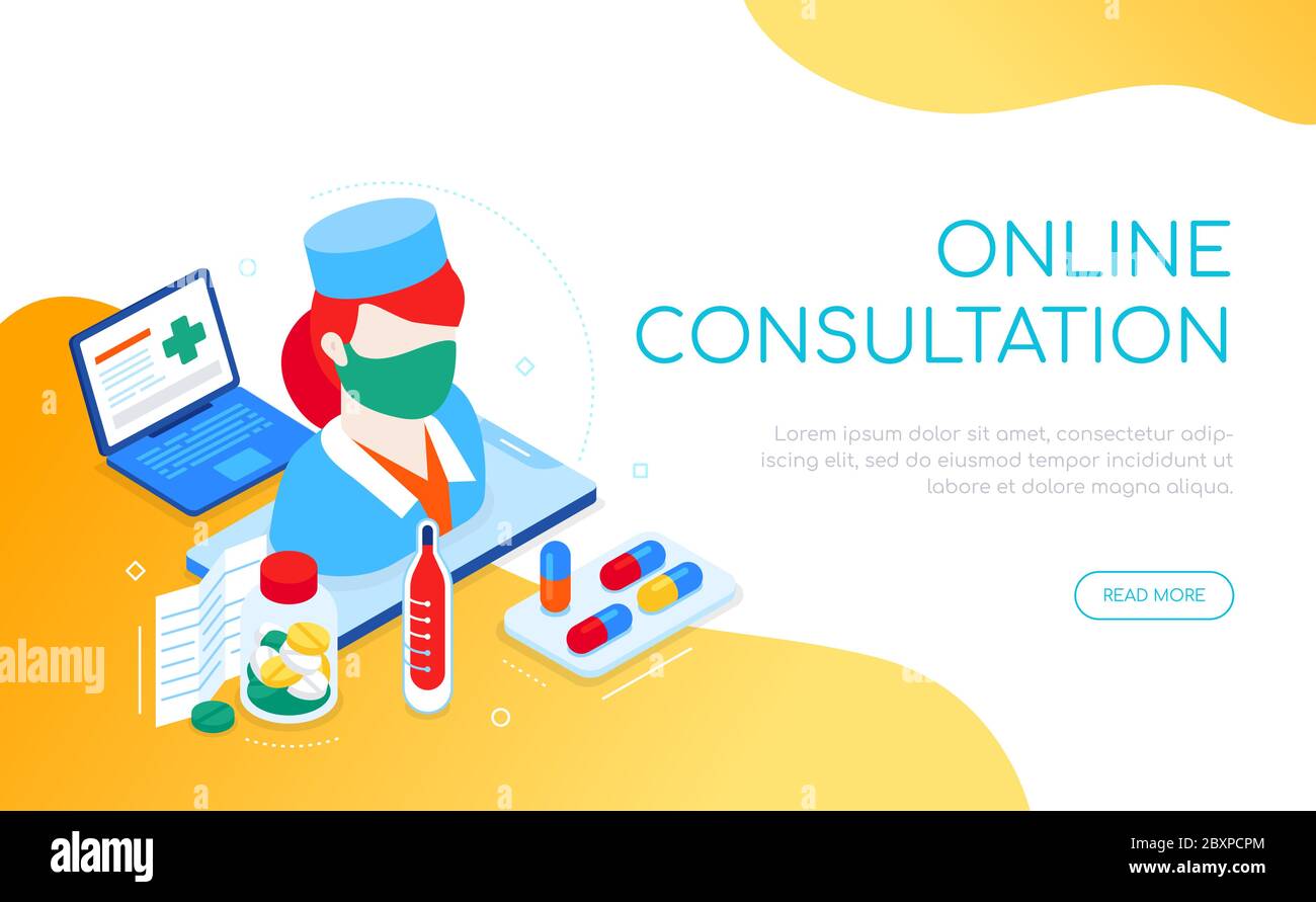 Online consultation - modern colorful isometric web banner Stock Vector
