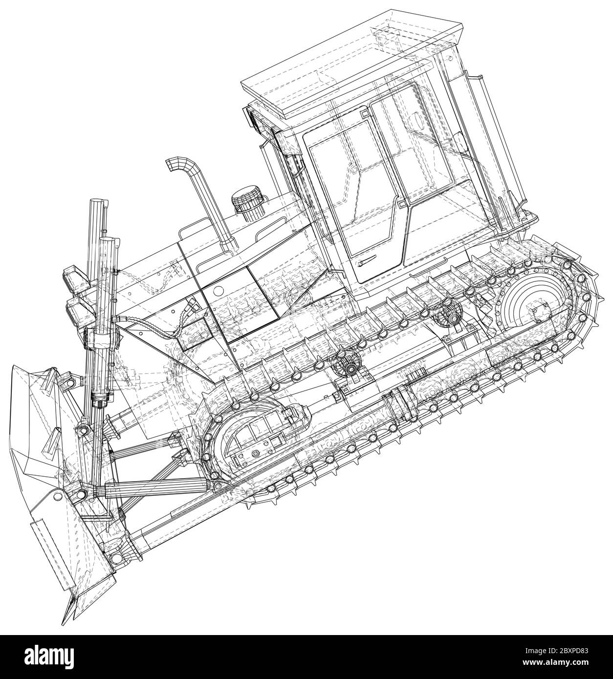 Vector Wire-frame Bulldozer. The layers of visible and invisible lines are separated. EPS10 format. Vector created of 3d. Stock Vector