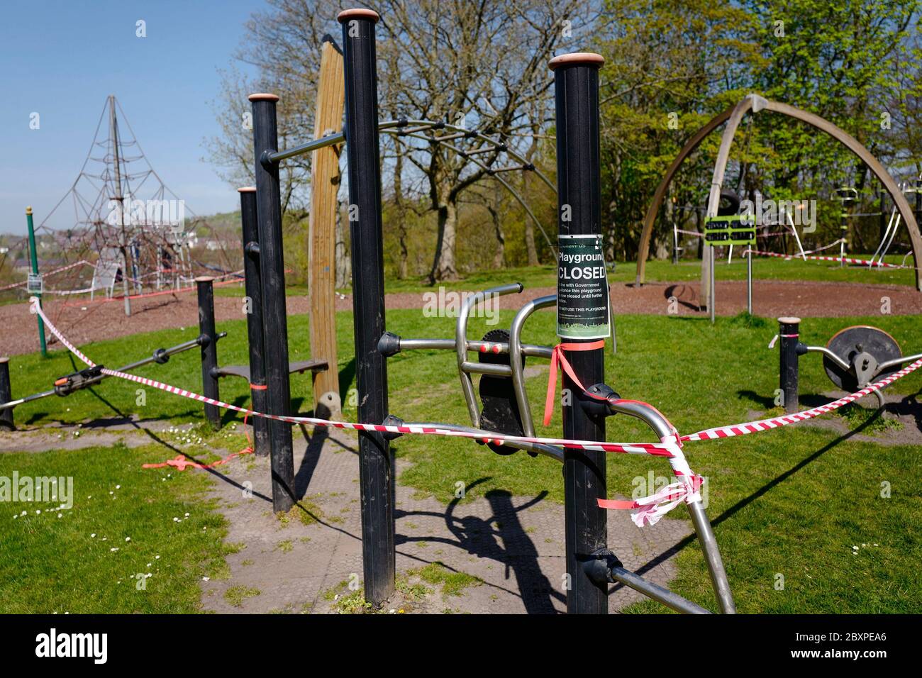 A playground remains closed during the Covid-19 pandemic in Manchester, UK Stock Photo