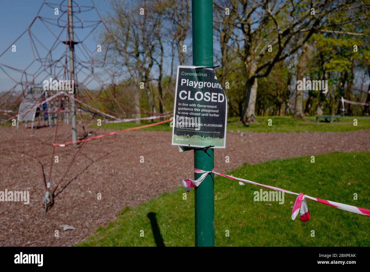 A playground remains closed during the Covid-19 pandemic in Manchester, UK Stock Photo