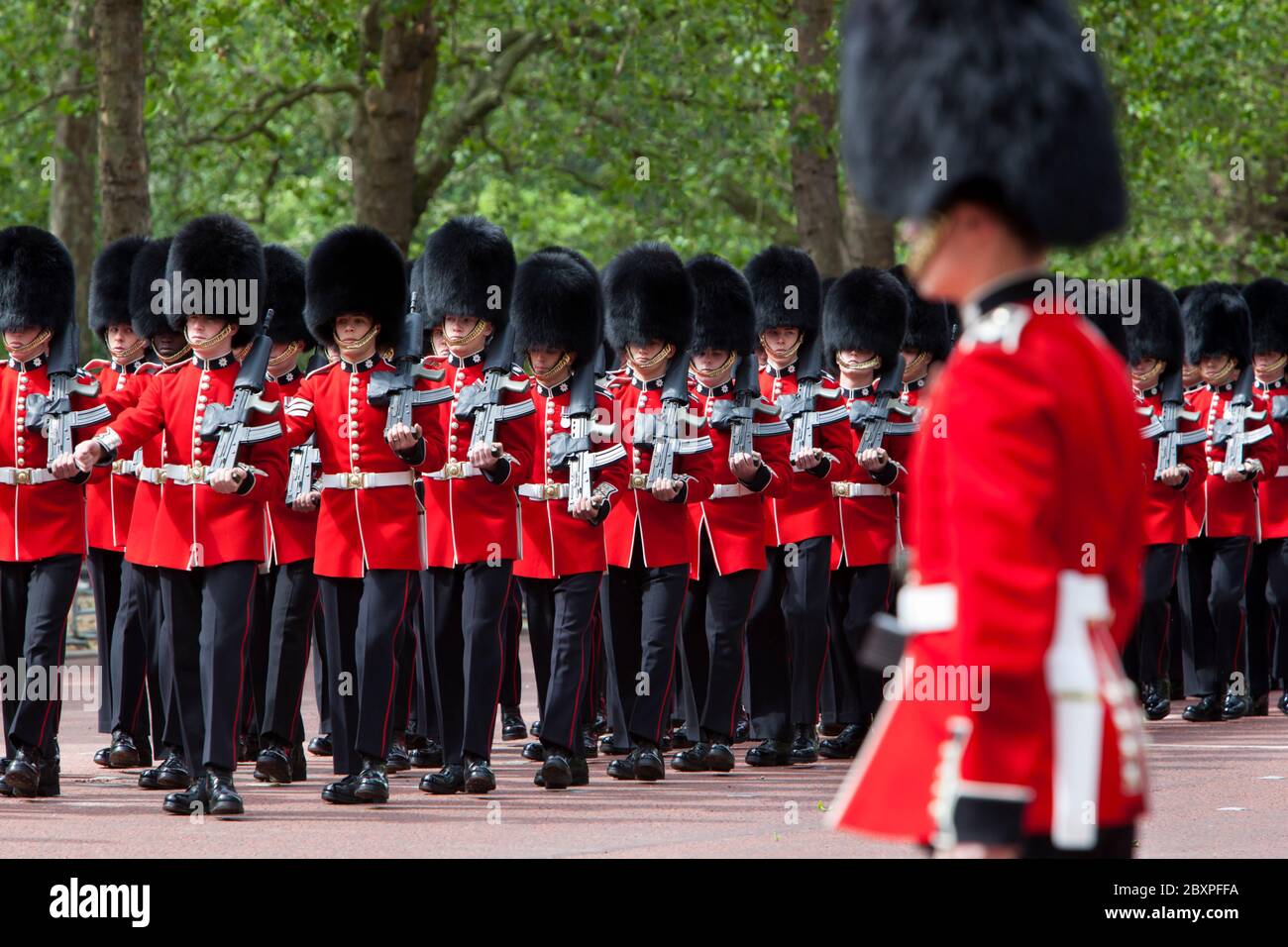 Coldstream Guards marching along The Mall, London, United Kingdom Stock Photo
