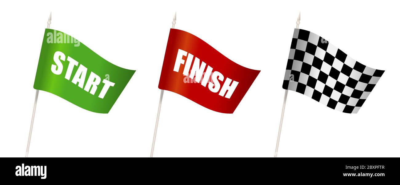 Flag Start chess patter.  Flag finish for the competition. streamers of Start and Finish in flat style. 3 different colors of a finish and start line. Stock Vector