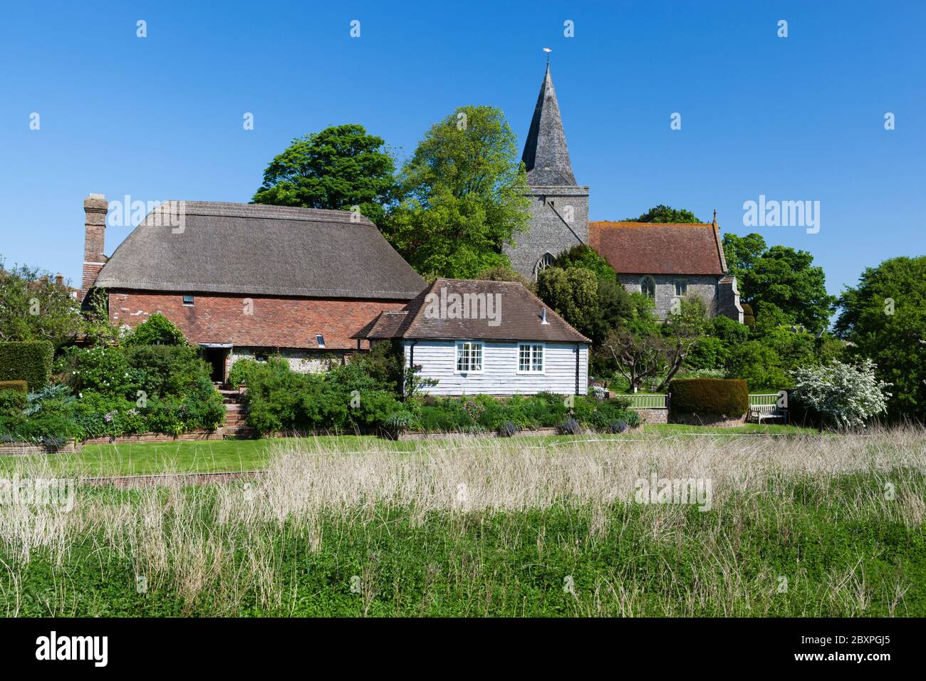 St Andrew's church and Alfriston Clergy House, Alfriston, East Sussex, England, United Kingdom