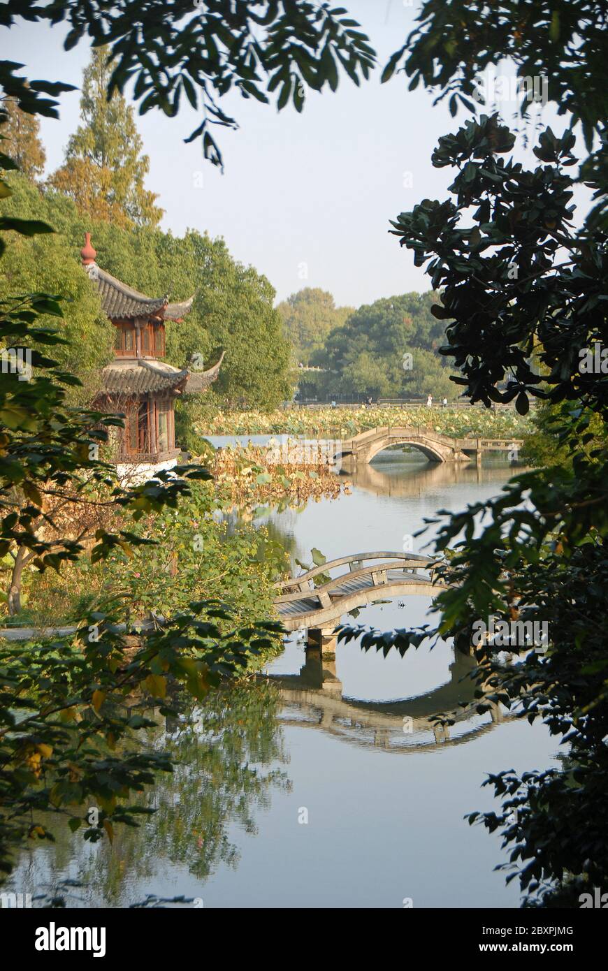 West Lake (Xi Hu) in Hangzhou, Zhejiang Province, China. View of Quyuan Garden, a scenic spot in Hangzhou on the edge of West Lake Stock Photo