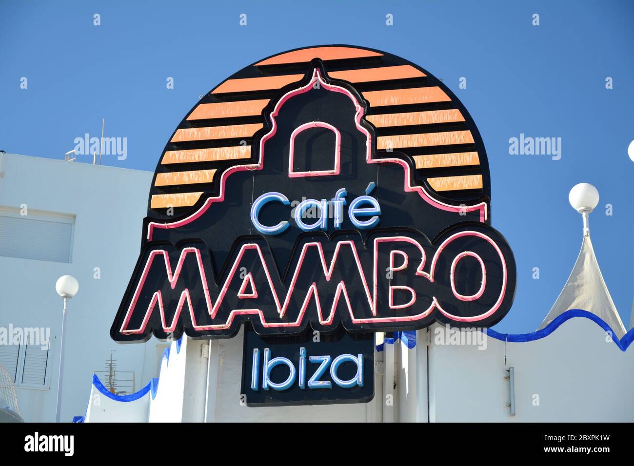 IBIZA, SPAIN - JULY 12, 2017: Famous Cafe Mambo in San Antonio de Portmany on Ibiza island. Stock Photo