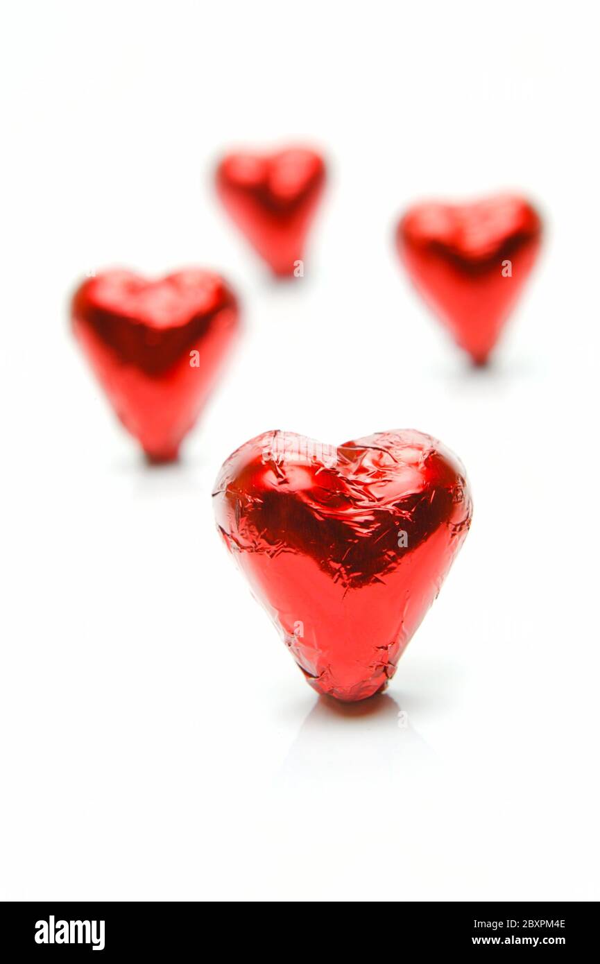 Chocolate love hearts isolated against a white background Stock Photo