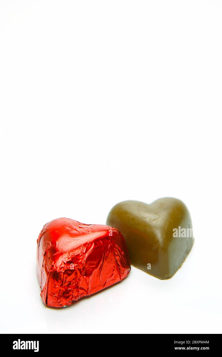 Chocolate love hearts isolated against a white background Stock Photo