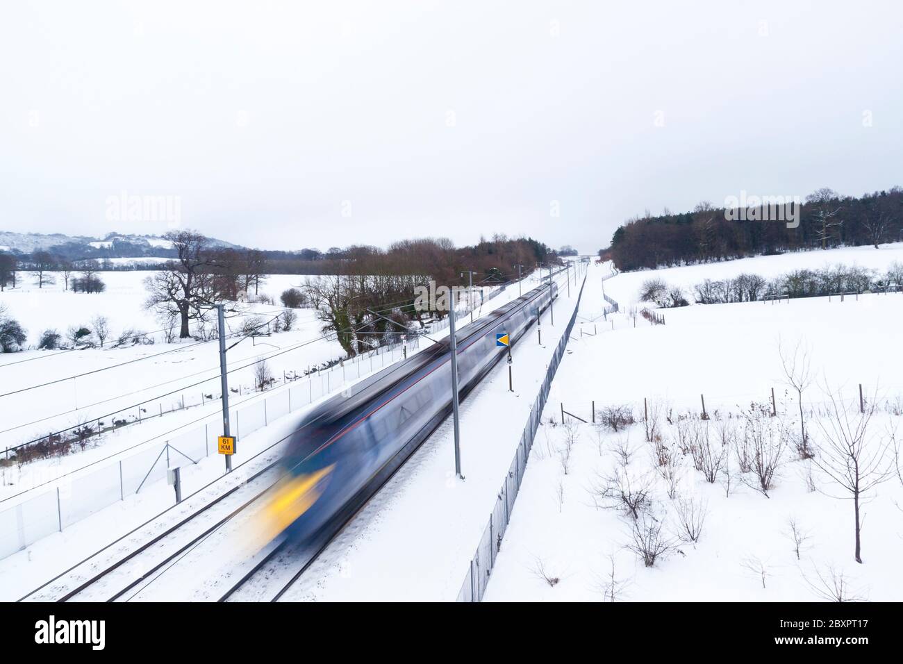 High Speed Javelin Train Southeastern Railway in Snow 10/01/2010 Stock