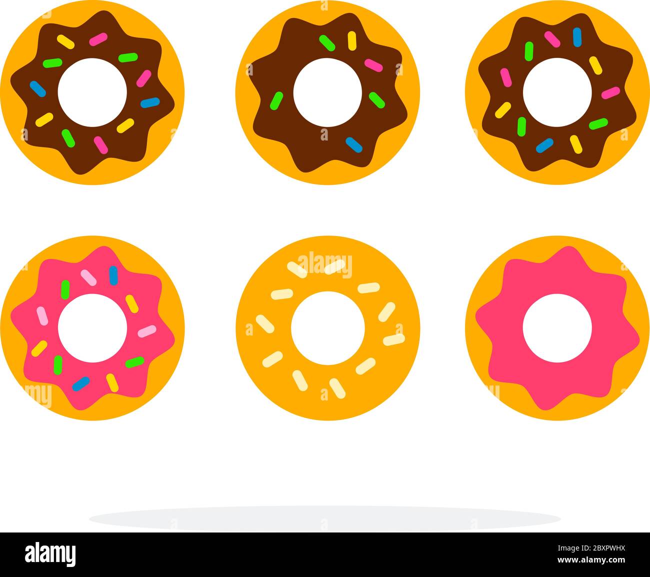 Donuts with chocolate and cream vector flat material design isolated object on white background. Stock Vector