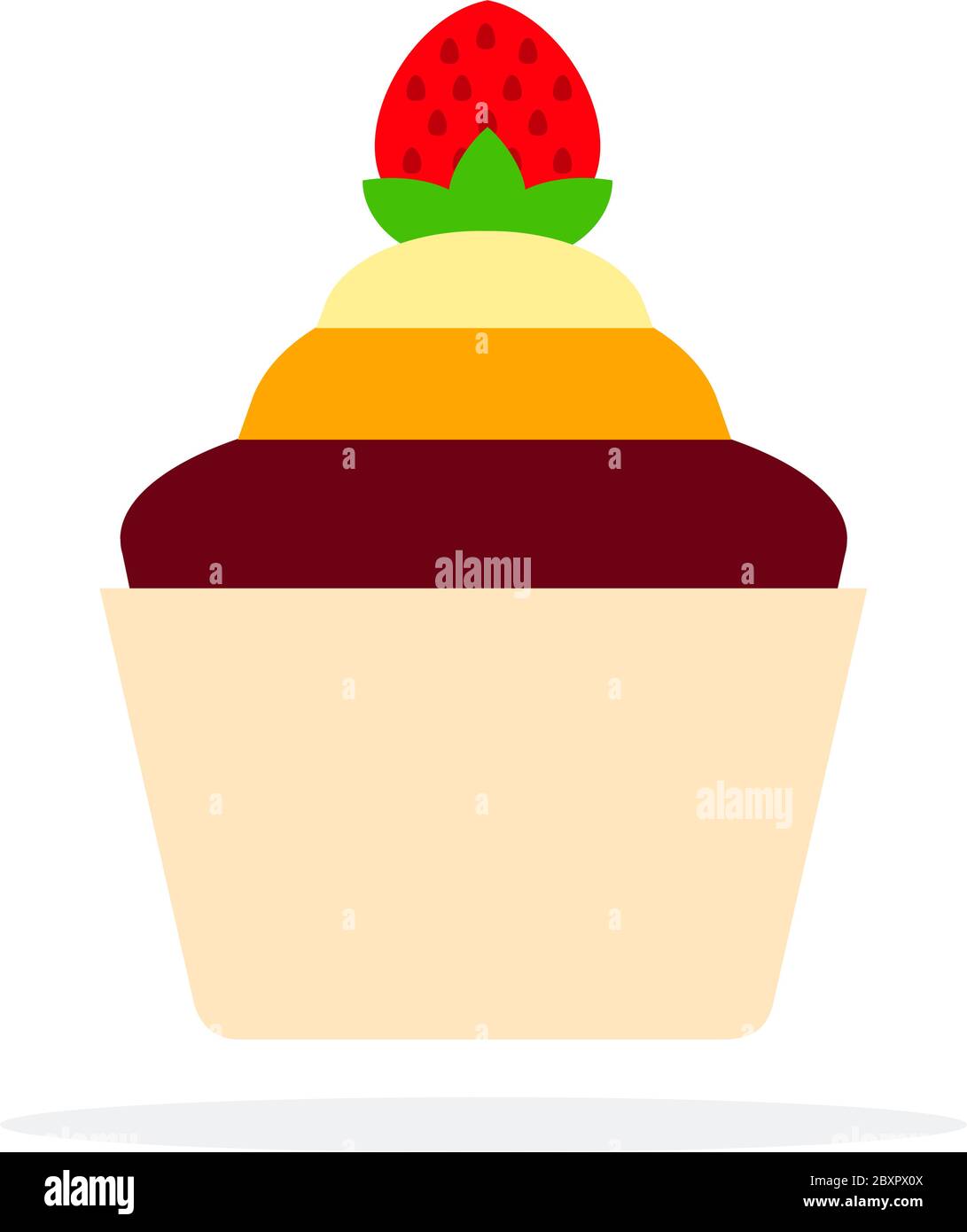 Chocolate cupcakes with strawberries vector flat material design isolated object on white background. Stock Vector