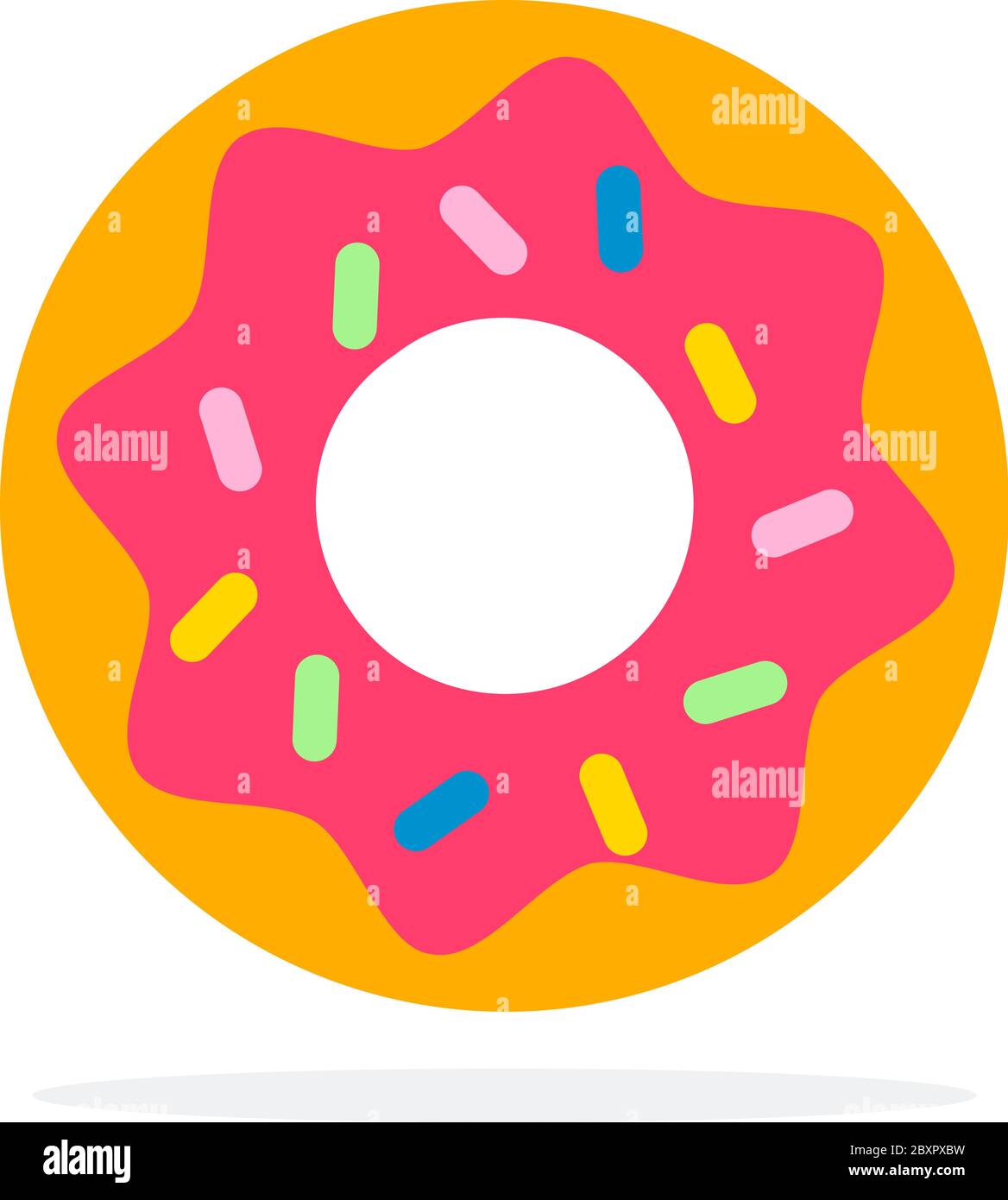 Donut with pink icing vector flat material design isolated object on ...