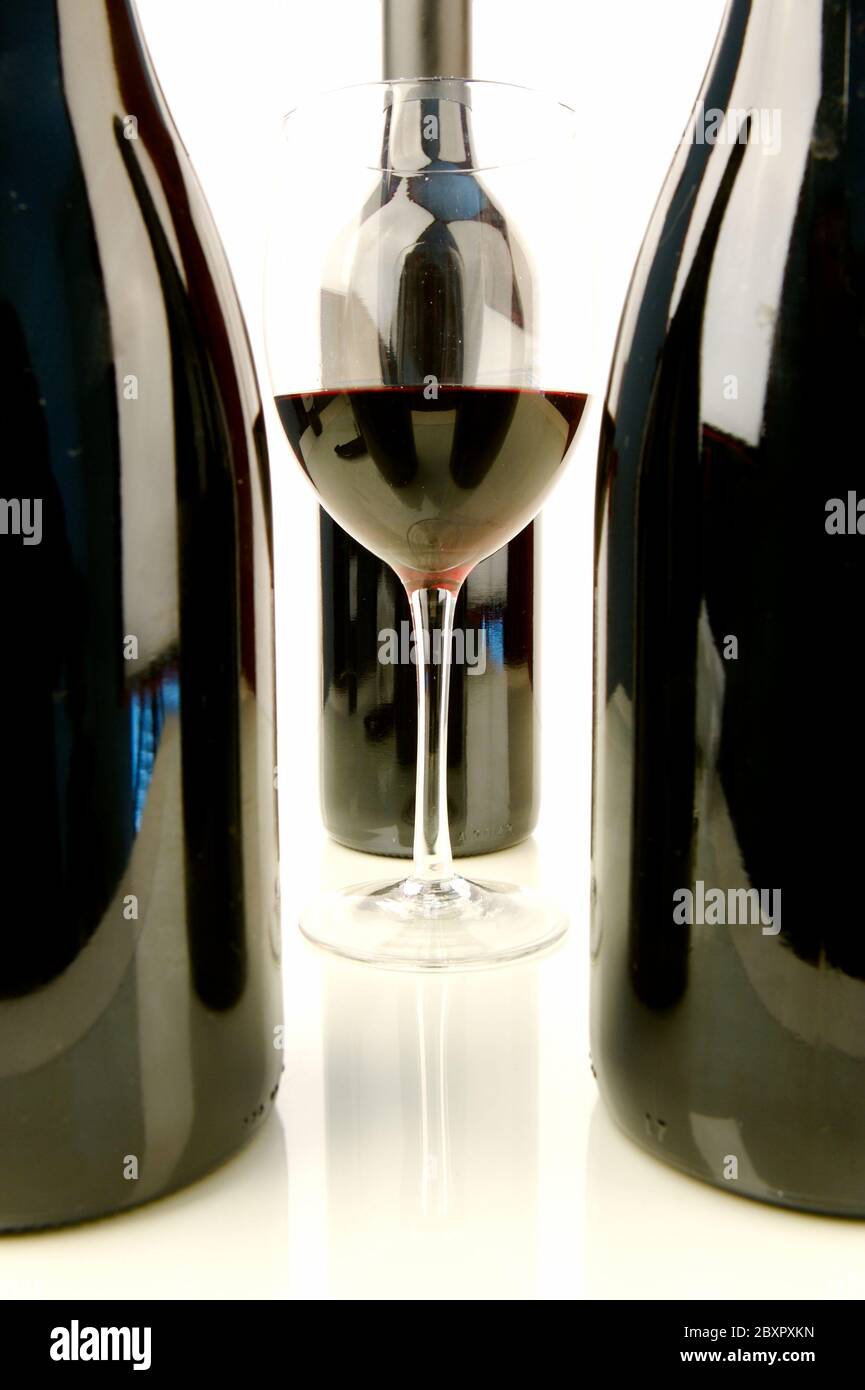 Bottles of red and white wine Stock Photo