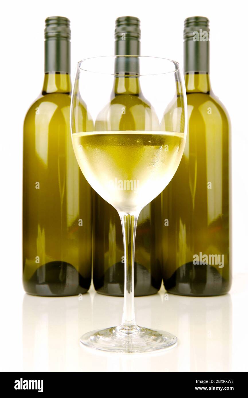 Bottles of white wine Stock Photo Alamy