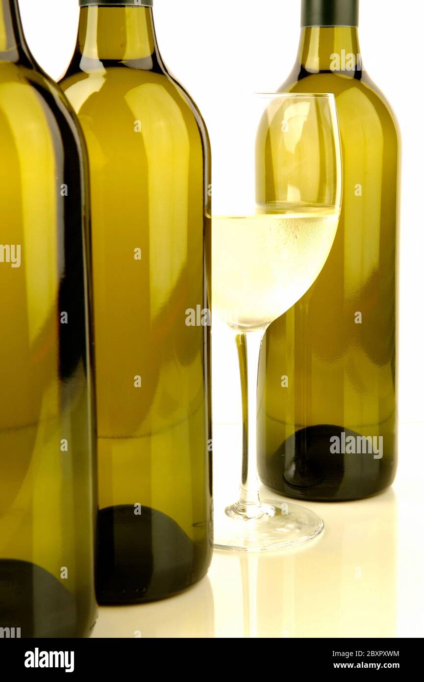 Bottles of white wine Stock Photo