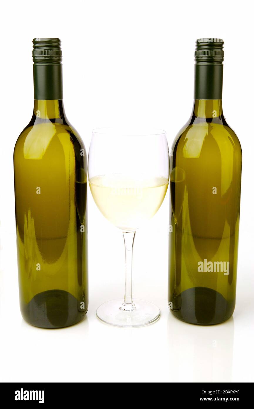Bottles of white wine Stock Photo Alamy