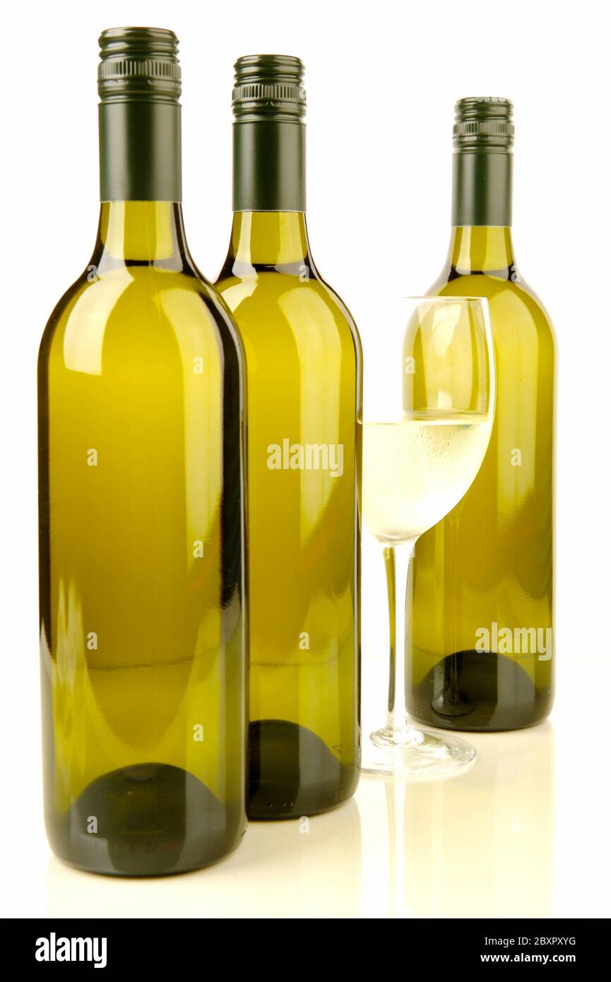 Bottles of white wine Stock Photo Alamy
