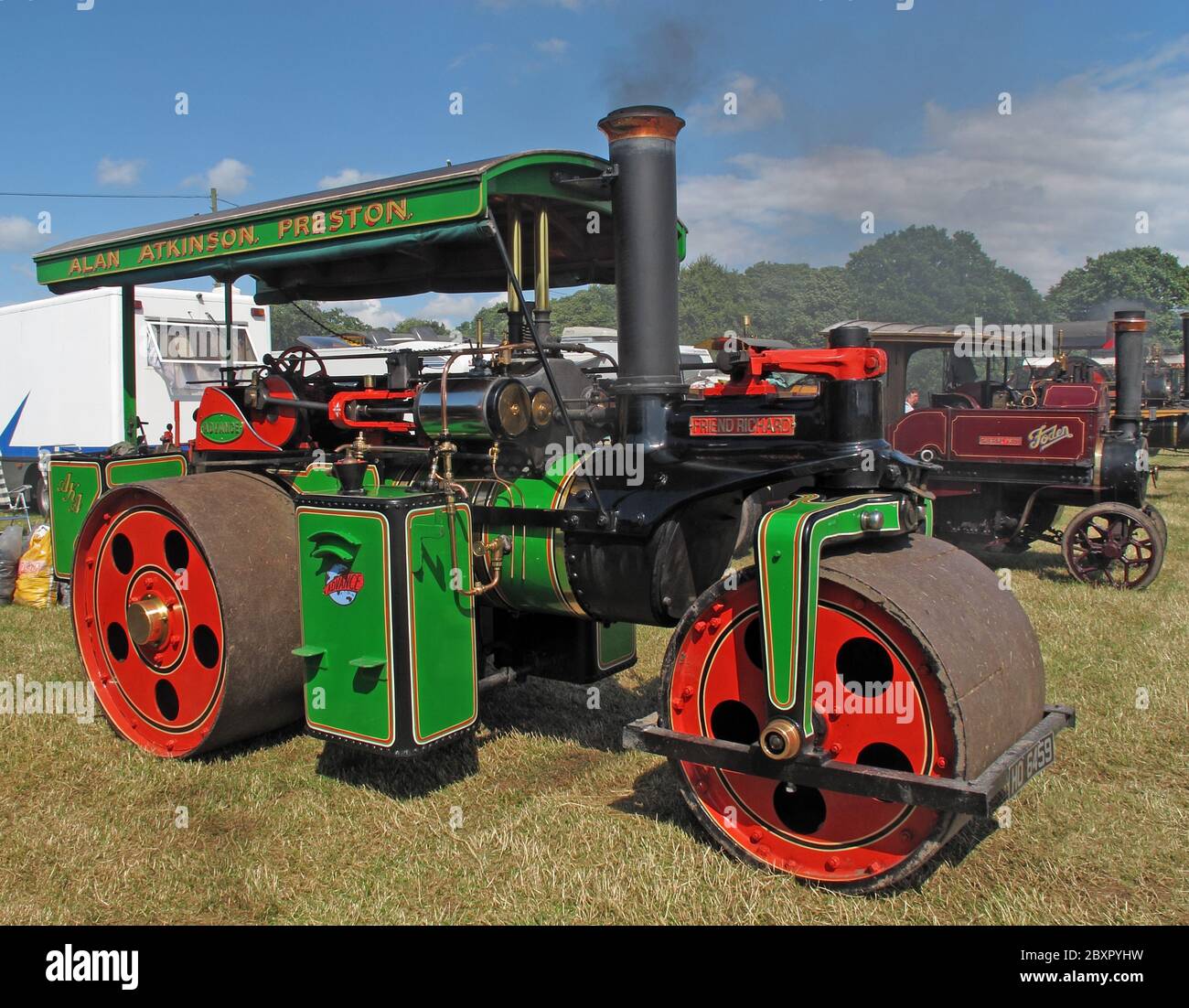 Friend Richard,Alan Atkinson,Preston,steam roller engine, Cheshire,England,UK Stock Photo